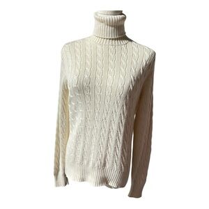 👉 Ralph Lauren Sport Women’s Cable Knit Turtleneck Sweater Cream 100% Cotton XL